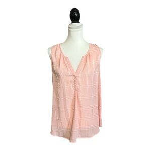 Candies Sleeveless Blouse Size XL Blush Pink Sheer Windowpane V Neck Pullover